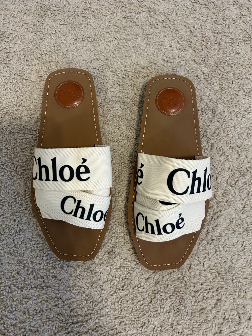 Chloe Woody Strap Leather Slide Sandals
